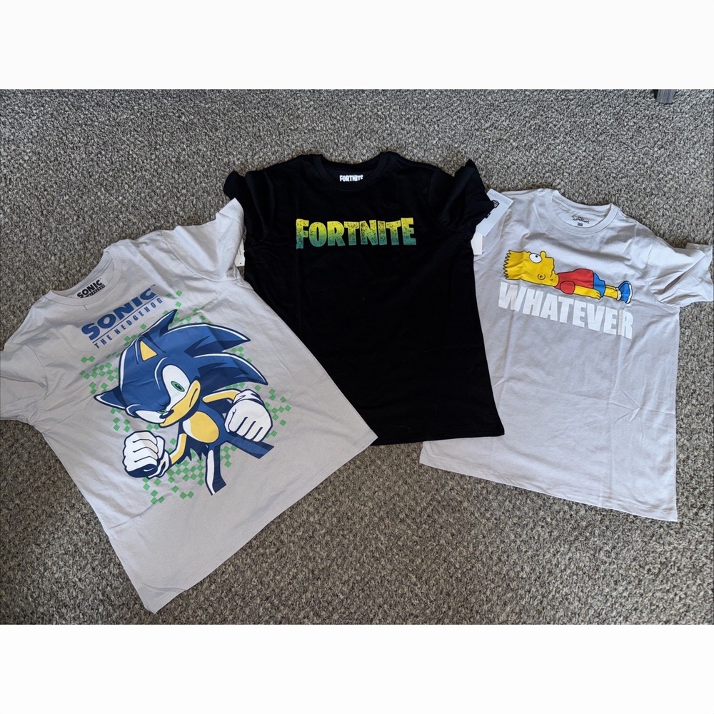 Lot Of 3 Boys XXL (18) Cotton Graphic Print Tee Lot - Fortnite Minecraft Sonic